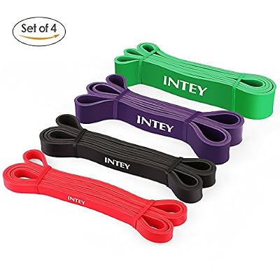 INTEY Bandes de Resistance /Bandes Elastiques d'Exercice /Bandes Yoga /Traction Bande （kit de 4 bandes）pour Faire du Fitness