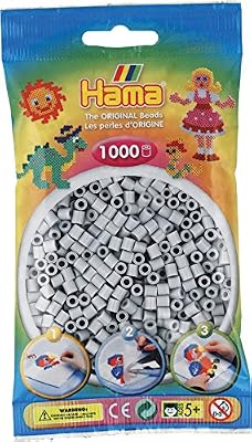 Hama - 207-70 - Loisirs Créatifs - Sachet 1000 Perles à Repasser - Taille Midi - Gris Clair