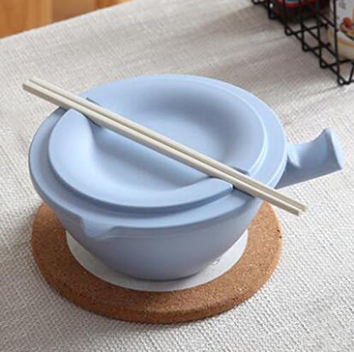 ZHDC® Instant Noodle Bowl Bamboo Fiber Japanese-style Instant Noodle Bowl With Cover Better Than Ceramics Soup Bowl Rice Bowl Household Big Bowl Large Soup Bowl Blue Pink Beige Green Japanese style Ceramic bowl ( Color : Blue )