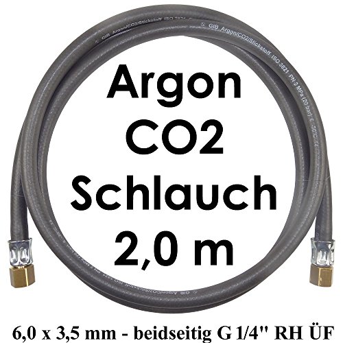 Argon CO2 Schutzgas Gasschlauch 2 Meter beidseitig G 1/4" RH Überwurmuttern - Profi Gummischlauch von Gase Dopp