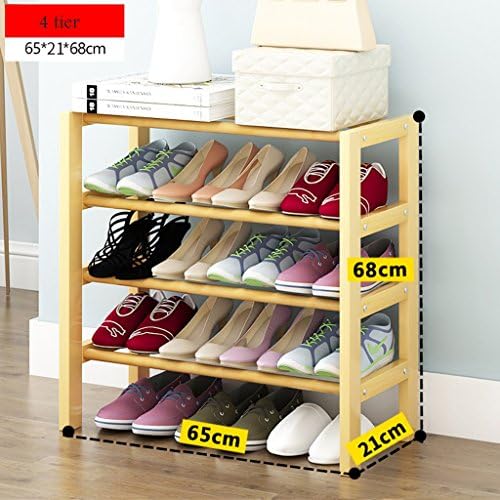 White Stackable Shoe Rack Storage Organizer 4 Tier Seat Stand Bench For Hallway Bedroom Small Wooden 82*61*28cm ( Color : Wood color , Size : 65cm )