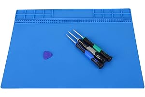 SHARAINN Soldering Mat, 350MM*250MM Magnetic Silicone Heat Insulation Pad 500℃ Heat-Resistant Electronics Maintenance Work Mat for Watch Phone Laptop Repairs (Dark Blue)