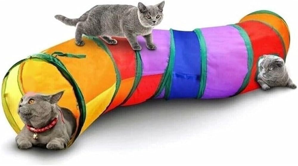 DUFFA Gökkuşağı Renkli Kedi ve Köpek Oyun Tüneli, Katlanır Evcil Hayvan Oyun Tüneli, Uzun Eğlenceli Oyuncak Tünel, Egzersiz Oyunu, Zeka Geliştirme Oyunu - Kıvrımlı