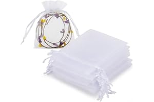 HRX Package 100pcs White Organza Bags - Small 8x10cm Drawstring Jewellery Gift Pouch for Wedding Party