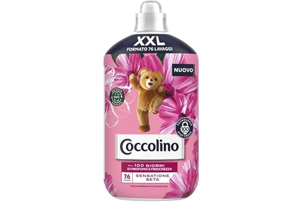 Coccolino Mjukmedel Koncentrerad Känsla, Mjukmedel Tvättmaskin med Stay Fresh-teknik, Rosa Doft, Lila Och Persika Blommor, XXL Storlek Upp till 76 Tvättar, 1750 ml