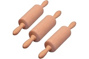 Gluecksshop® Lot de 3 rouleaux à pâtisserie en bois pour enfants, 24cm x 11cm x 4,8cm L--H, axe rotatif, petites poignées pour les mains des enfants