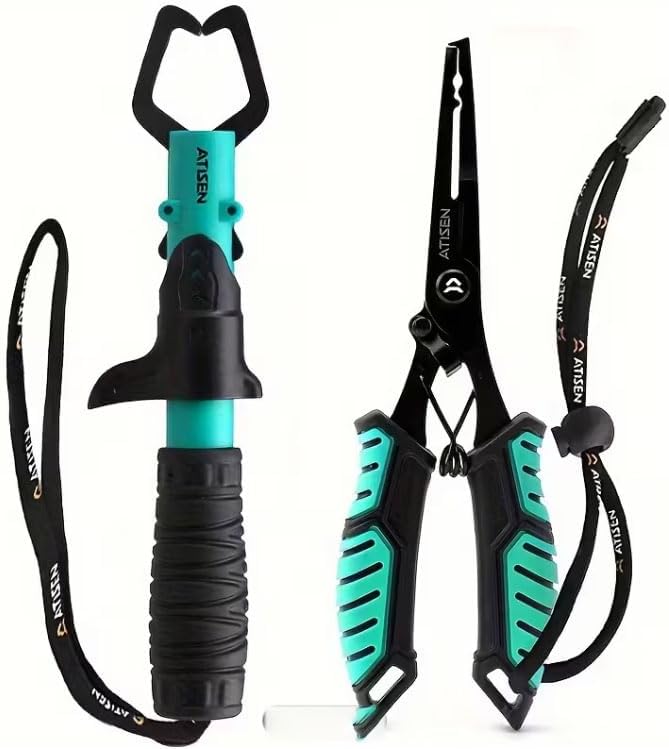 2 alicates de pesca duraderos de acero inoxidable, herramienta esencial para un fácil control de los peces y pesca al aire libre, azul lago