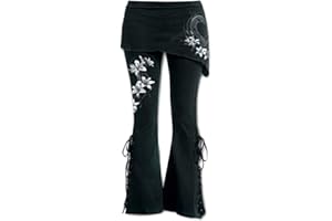 IMJONO Pantalon Taille Plus Brodé Pantalons Longs Pantalon Vintage avec Mini-Jupes Taille Haute Pantalon Noir Leggings Évasé Rétro Punk Gothique Décontractée