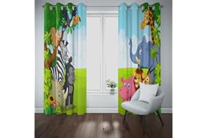 MUZHILI Jungle Blackout Curtains for Kids Bedroom, Cartoon Safari Curtains for Living Room, Childrens Bedroom Curtains, Thermal Nursery Eyelet Curtains for Girls Boys (W117cm (46") x D137cm (54"))