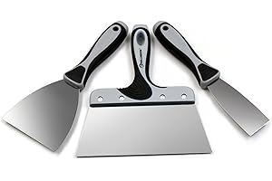 ROLLINGDOG 3PCS Wallpaper Scraper Set-Filling Knife Set,Stainless Steel Paint Scraper Tool with Ergonomic Rubber Handle,for Drywall Finishing, Plaster Scraping, Wallpaper(1.5",4",8")