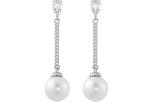 HAISWET Teardrop Bridal Wedding Drop Earrings Simulated Pearl Zircon Silver Tone