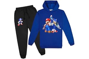 Proxiceen Mario und Sonic - Conjunto de ropa para niña con capucha y pantalón de chándal con capucha para niños de 5 a 14 años