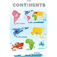 Seven Continents Name Sticker Poster|Educational Poster for kids|Interior Wall Poster|Poster For Kids Room, Bedroom, Study Room|Learning Poster|Self Adhesive Wall Sticker Poster