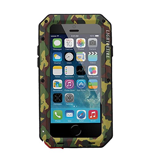 iPhone 5S SE Case,LIGHTDESIRE [Newest] Aluminum Alloy Army Camouflage Metal Extreme Water Resistant Shockproof Military Bumper Heavy Duty Cover Shell Case (For iPhone 5/5S/SE)