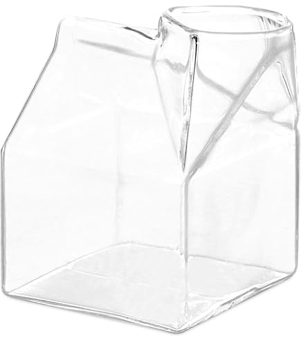 Tasse En Verre Transparent 250 Ml - Forme Carton De Lait Irrégulière - Pour Café, Lait, Thé - Lavable Au Lave-vaisselle
