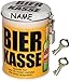 Produktbild Unbekannt Spardose -  Bier Kasse  - incl. Name - mit 2 Schlüssel und Schloss - stabile Sparbüchse aus Metall - Geld Sparschwein / Blechdose - Bierfass Bierkrug / Bier..