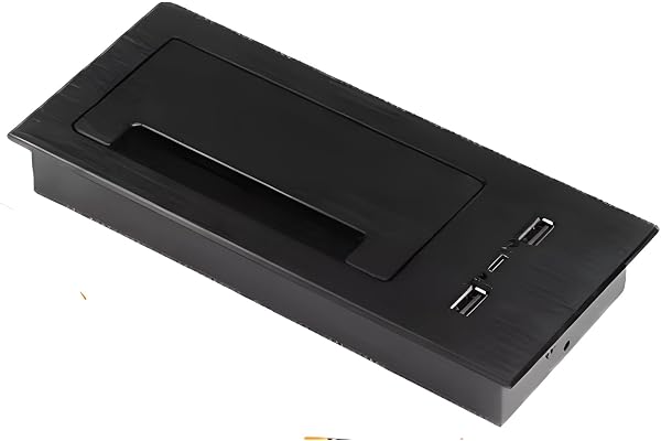 24x7 eMall Office Desk Wire Cable Hole Cover Aluminum Soft Closing with USB for Computers Work Rectangular Metal Organizer Desk Accessory Wire Manager Concealed System. 200 mm x 90 mm Black
