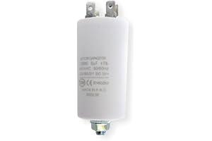 DEKAROX Condensador universal de 8 µF, 450 V, diámetro de 30 x 57 mm, con 6,3 mm AMP, tornillo de fijación M8 CBB60, condensador de arranque y funcionamiento para electrodomésticos