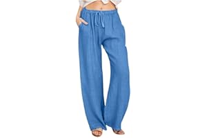 MIN-BMAO Damen Leinenhose Stretch Leicht Freizeithose Lose Bequem Langhose Einfarbirg Sommer Frühling Frauen Stoffhose Sporthose mit Kordelzug und Taschen Atmungsaktive Sommerhose Women's Casual Trousers