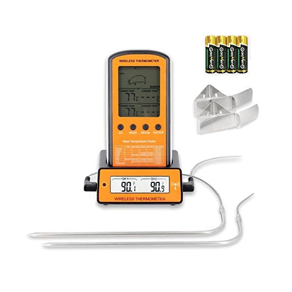 Grill Thermometer Bratenthermometer Wireless Remote Digital Thermometer mit 2 Temperaturfühlern für Küche Kochen Backen und Grillen