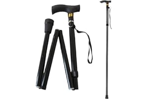 ZHjuju Canne de Marche Pliable et Réglable pour Seniors - Canne Pliante Ultra Légère et Robuste avec Poignée en T Confortable, pour Hommes et Femmes, Dragonne de Sécurité - Noire
