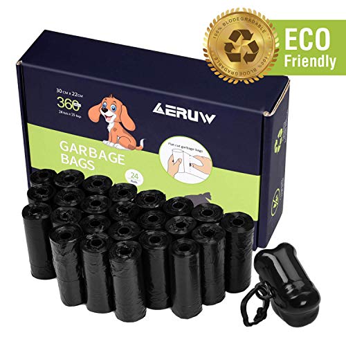 ERUW Dog Poop Bags, 360 Dog Waste Bags with Dispenser And Leash Clip, Unscented Biodegradable Poop Bags for Dog Cat 24 Rolls