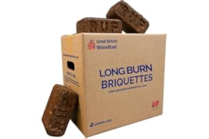 GENERIC British Woodfuel Long Burn Briquettes, 20 pack Box - Softwood Bark Solid Fire Fuel for Wood Burning Stoves & Multi-fuel Appliances, Long Burning, Eco-friendly, Sustainable
