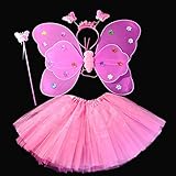 Kasit 4Pcs gesetztes feenhaftes Prinzessin-Schmetterlings-Partei-Kostüm-Flügel-Stab-Stirnband-Kleid-Mädchen-feenhafte Rod-feenhafte Prinzessin-Kostüm-Schule-Erscheinen - Rosen-Rot