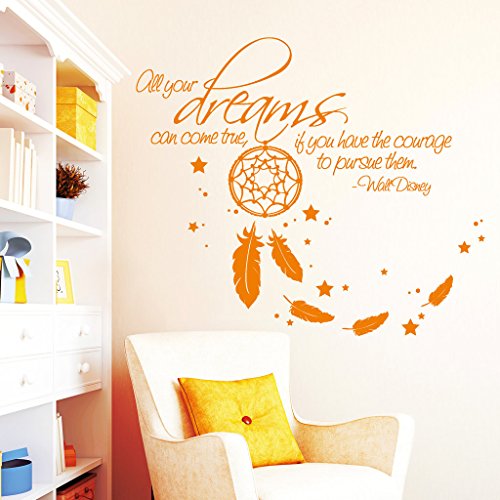 ORIGINAL Wandtattoo Loft Wandtattoo: Schriftzug „All your dreams can come true, if you have the courage to pursue them“ – Walt Disney mit Traumfänger / Wandtattoo / Wandaufkleber / 54 Farben / 3 Größen / weiß / 80 cm hoch x 93 cm breit - 5