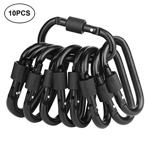 Vonpri Mosquetón Llavero Clip Hebilla Cerradura Mosquetones Escaladas Aleación de Aluminio Forma D Gancho para Mochila Camping (10PCS)