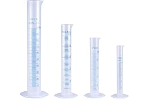 AMASAWA 4 Pieces 10 ml 25 ml 50 ml 100 ml Plastic Measuring Cylinder Liquid Measuring Tools For Chemistry kitchen (Transparent)