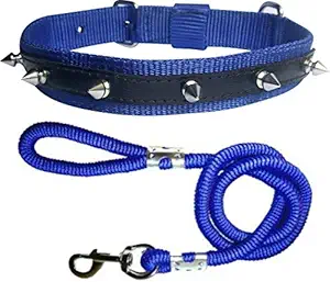 Adios Dog Belt Combo of Blue Nylon Dog Spike Collar with Dog Lead 1.5m Lengthy Dog Collar & Leash for Your Pet Dogs.