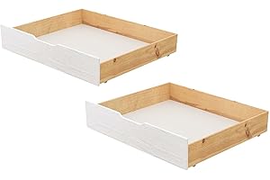 Alcube Schublade HEIM Modell 2022 2er-Set Bett-Schubkasten 90x200 cm mit Rollen für Hausbett Kinderbett I Unterbettkommode Bettauszug, Liegefläche 90 x 200 cm Kieferholz in Weiß, 95 x 65 x 17 cm