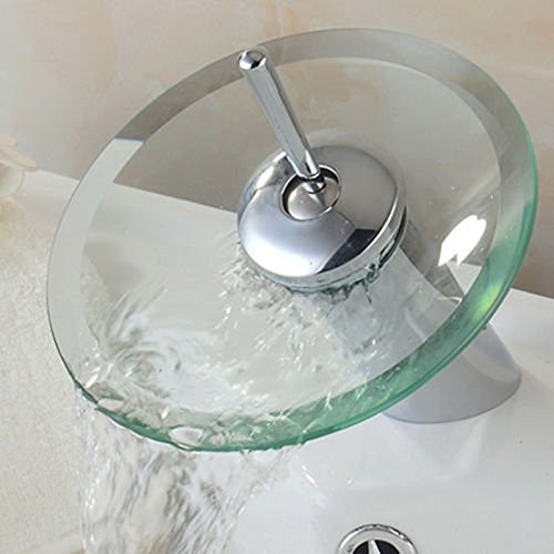 Einhand-Runde Glasauslauf Wasserfall Waschbecken Wasserhahn Chrom-Finish Badewanne Mischer-Hahn-Toilette Vanity Armaturen - 3
