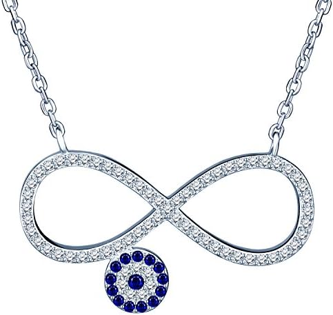 SIXLUO Infinite Pendant 925 Sterling Silver Cubic Zirconia Evil Eye Extender Necklace Best Gift for Women/Girls