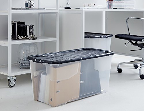 XXL Aufbewahrungsbox „Curve“ mit Deckel aus transparentem Kunststoff. Nutzvolumen von ca. 100 Liter. Stapelbar und nestbar. Maße BxTxH in cm: 80 x 40 x 48 - 2