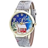 Junjie Dame Analog Armbanduhr Männer Herren Fitness Frauen Tischuhr Smartwatch wasserdicht Weihnachtselche Muster Oval Metal Liebhaber Sport Leather Freizeit Kinder Exquisit Lederband Legierung