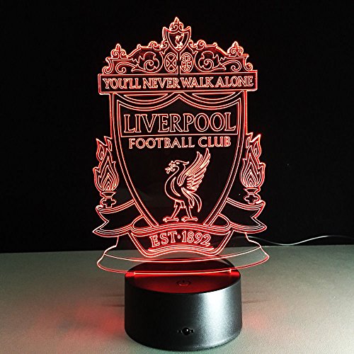 Liverpool F.C. Lampe d'ambiance à illusion 3D et changement de couleur alimentée par USB | 7 couleurs | Commande par bouton tactile | 23,8 x 15,8 x 8,8 cm