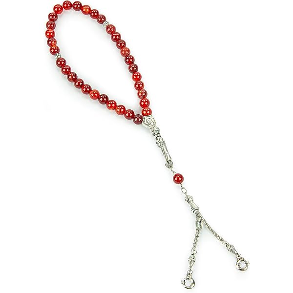 Perlin Gebedsketting – Rode Aventurijn, 33 Kralen Van 10 Mm, Ottomaanse Stijl, Met Zilverkleurig Kwastje, Islamitisch Gebedsaccessoire