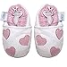 Soft Leather Baby girl Shoes with Suede Soles by Dotty Fish White and Pink Hearts design - 0-6 months