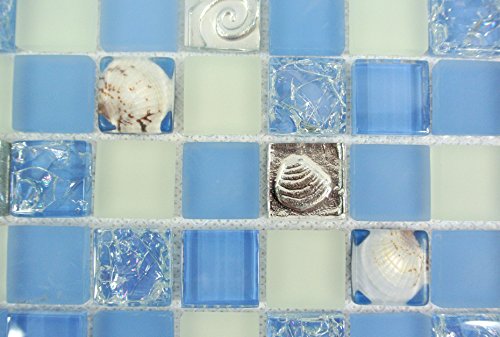 Fliesen Mosaik Mosaikfliese Bad Küche Crystal Muschel blau Bordüre Neu #450 - 3