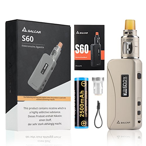 Preisvergleich Produktbild Salcar S60 E Zigarette mit Austauschbare 18650 Batterie ( Enthält 2500mah Akku), Top Refill 0.5ohm / 2.0ml Verdampfer Tank, 7 / 60W Ausgangsleistung, TC Modus + PO Modus, E Shisha Ohne Nikotin (Silber)