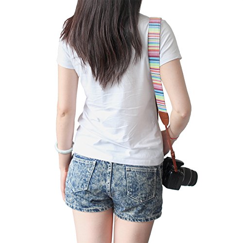 LYNCA L-254Z bandouli  re sangle de cou sangle d   paule amovible au style boh  me pour tous les appareils photo dslr Canon Nikon Sony Olympus Pentax etc  arc-en-ciel 