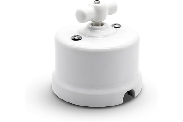 DOJA Barcelona | Interrupteur Céramique Vintage Rétro | Pack 1 | Blanc | 10A | Rotatif | Alternative pour Bouton Poussoir et Va-et-Vient
