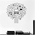 GADGETS WRAP Computer Tree Wall Decal Internet Social Networks Vinyl Window Sticker Technology Office Computer Classroom Interior Decor Wall Decoration Decal Sticker, Black (2Feb22-773)