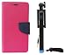 AUX MART Fancy Diary Flip Cover Case For Micromax YU Yuphoria YU5010 Pink + Wired Selfie Stick No Battery Charging Premium Sturdy Design Best Pocket Sized Selfie Stick RS.399.00
