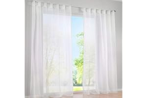 SIMPVALE 2 Pcs Voile Rideaux Transparent à Passant Rideaux Fenêtre Balcon en Tulle Largeur 140cm (140_x_270_cm, Blanc)