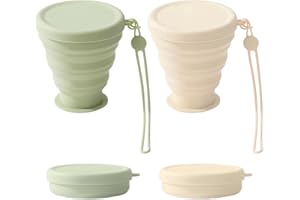 OPIURVY Bicchiere pieghevole, set di 2 tazze in silicone pieghevoli, Bicchiere Pieghevole in Silicone Alimentare Riutilizzabile, per Viaggio Campeggio Escursionismo e Lavoro (200ml,Verde e beige)