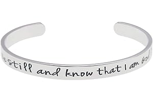 LPARKIN Pulsera de estímulo con texto en inglés «Be Still and Know That I am God», apilable pulseras religiosas cristianas Salmo 46:10 Standar blanco