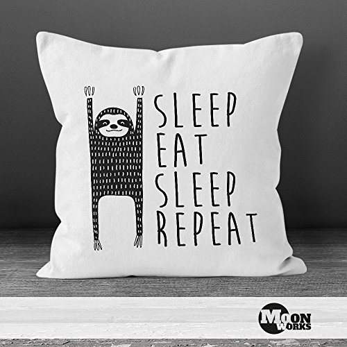 lustiger Kissenbezug Sleep eat Sleep Repeat Faultier Kissen-Hülle 40×40 Baumwolle Moonworks® weiß 40cm x 40cm - 3